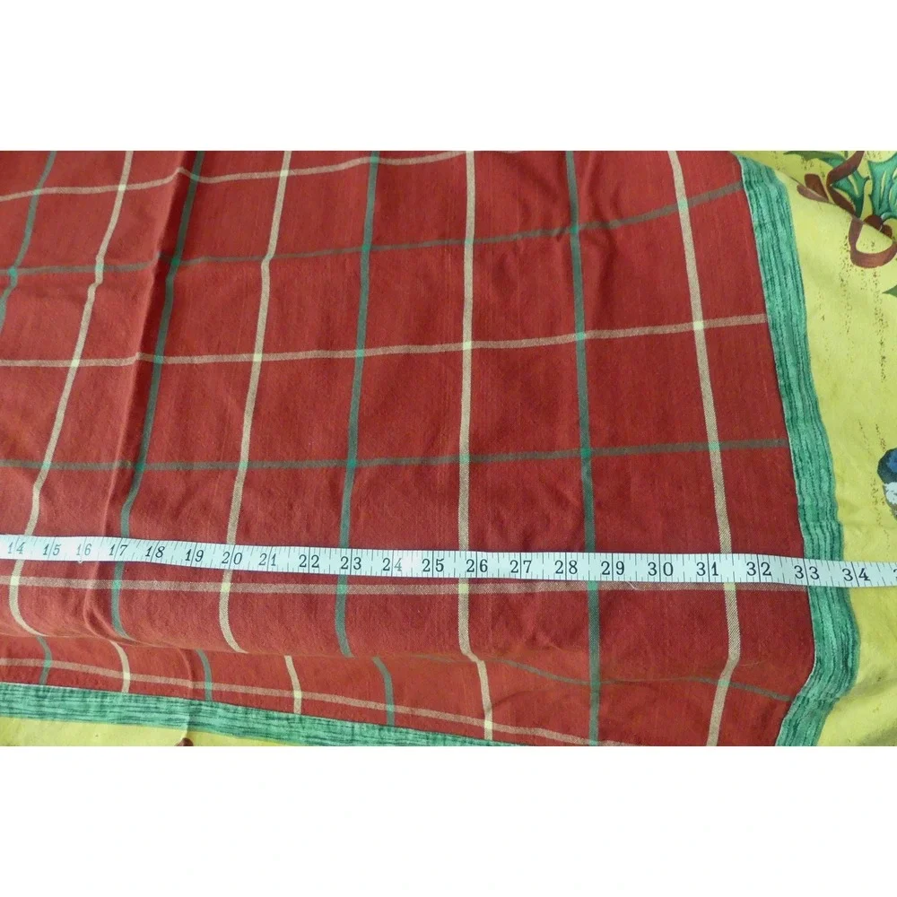 Christmas Cardinal Chickadee Plaid Tablecloth Square Red Yellow Holiday Festive